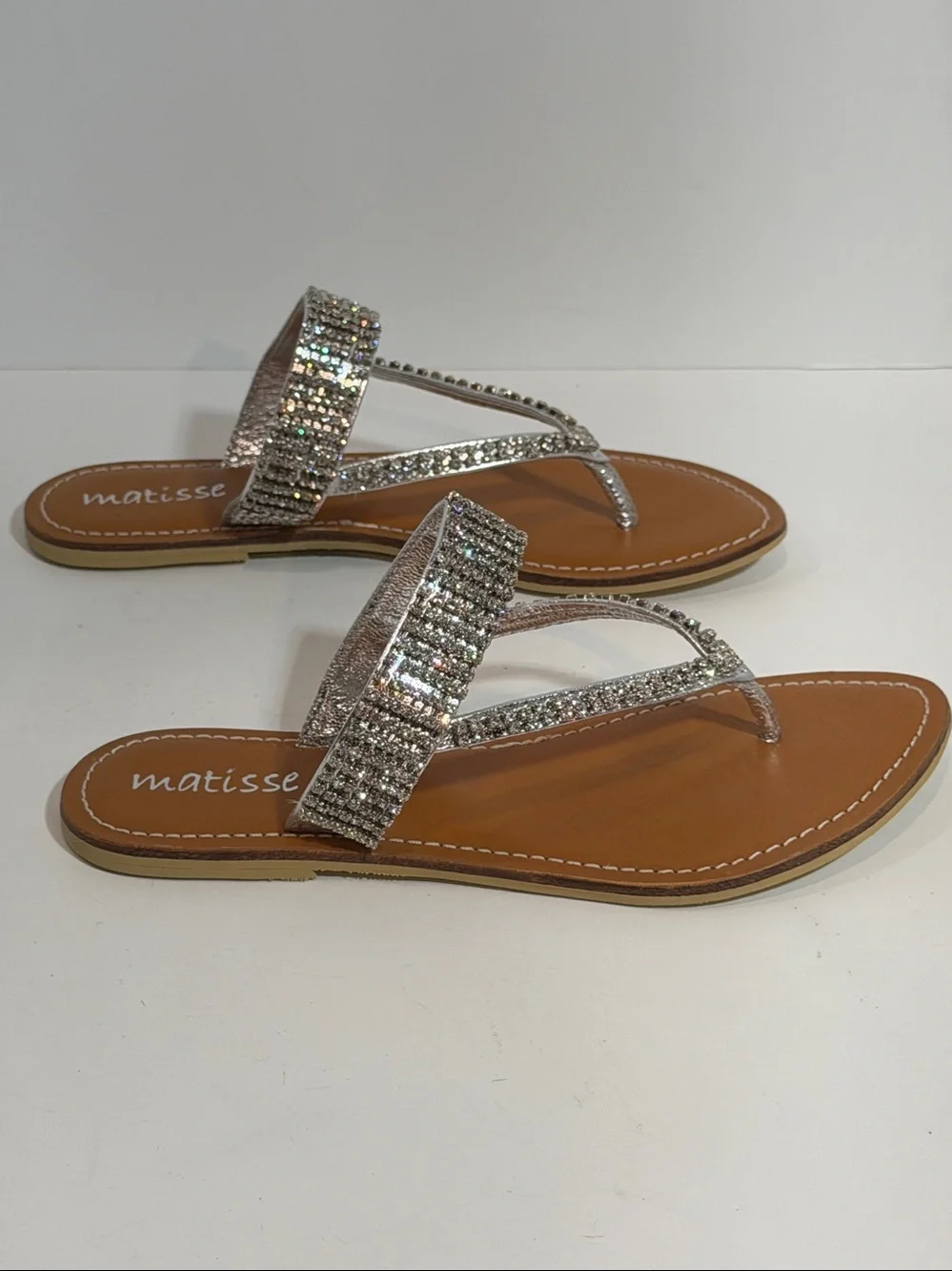 Matisse Bliss Silver Rhinestone Thong Sandals NIB Sparkle Crystal Flat Slide
